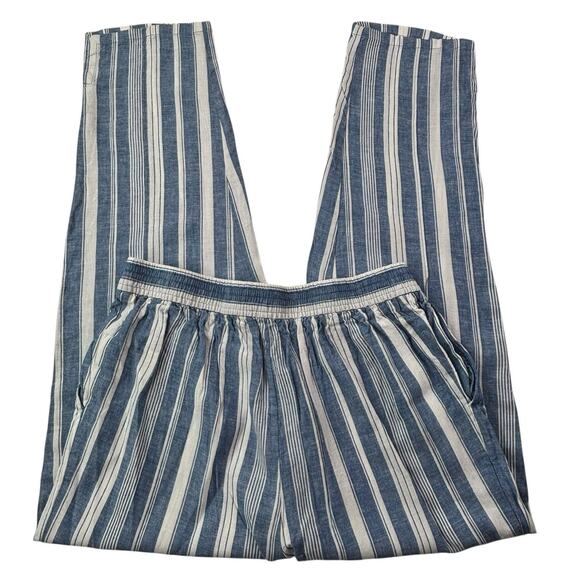 Anthropologie Maeve Women's Size 8 Striped Linen Blend Elastic Waist‎ Crop Pants - Picture 4 of 16